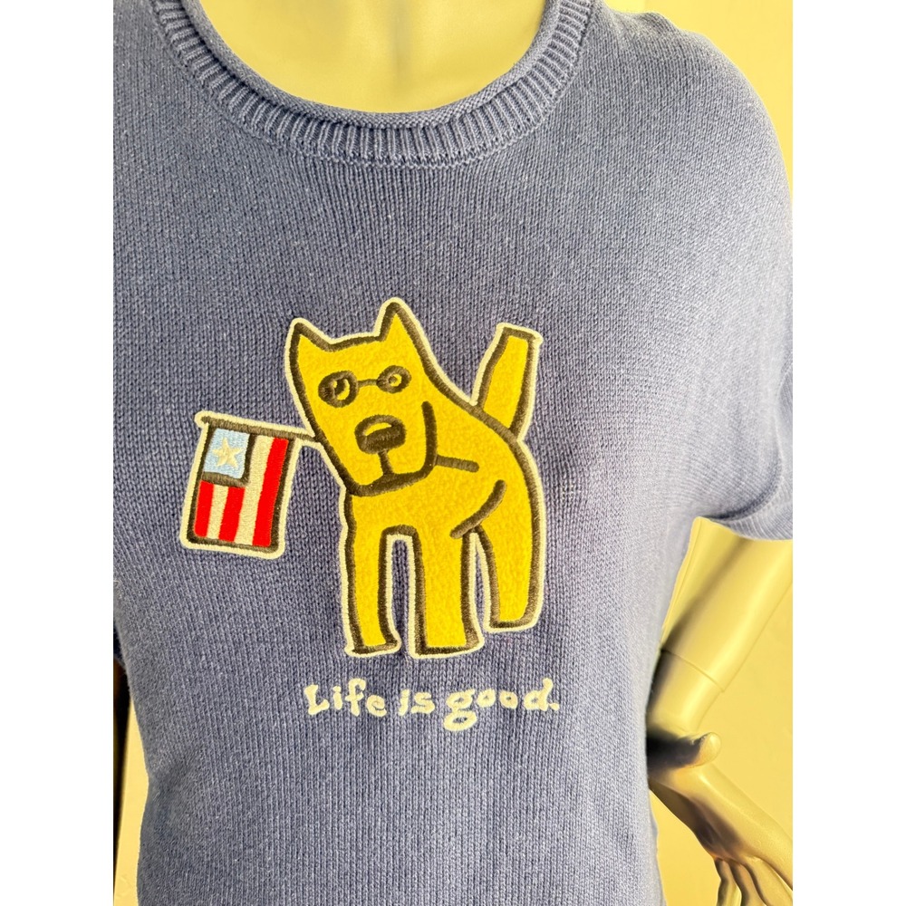 Life is Good Dog American Flag Short Sleeve Navy Sweater Women's Large NWT - Picture 6 of 8